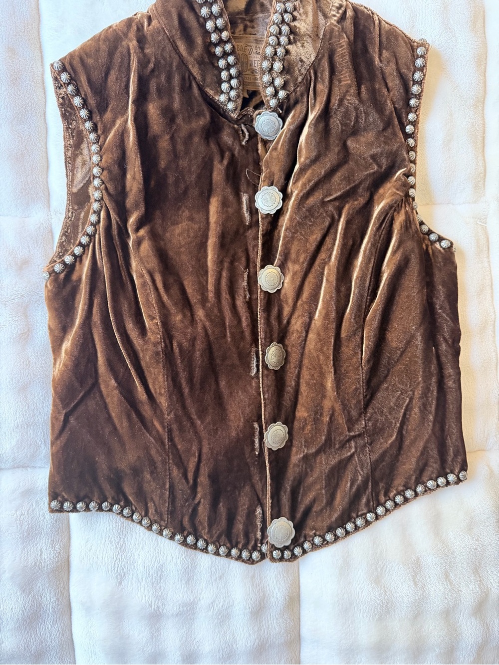 Double D Ranch Chocolate Brown Velvet Vest with Silver Conchos